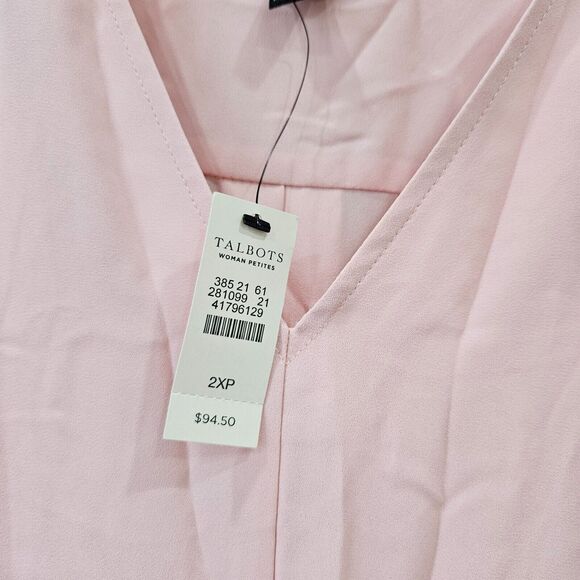 Talbots Women's Chiffon Popover Top Petite 2XP Pink Long Sleeves Neutral Office - Picture 5 of 13